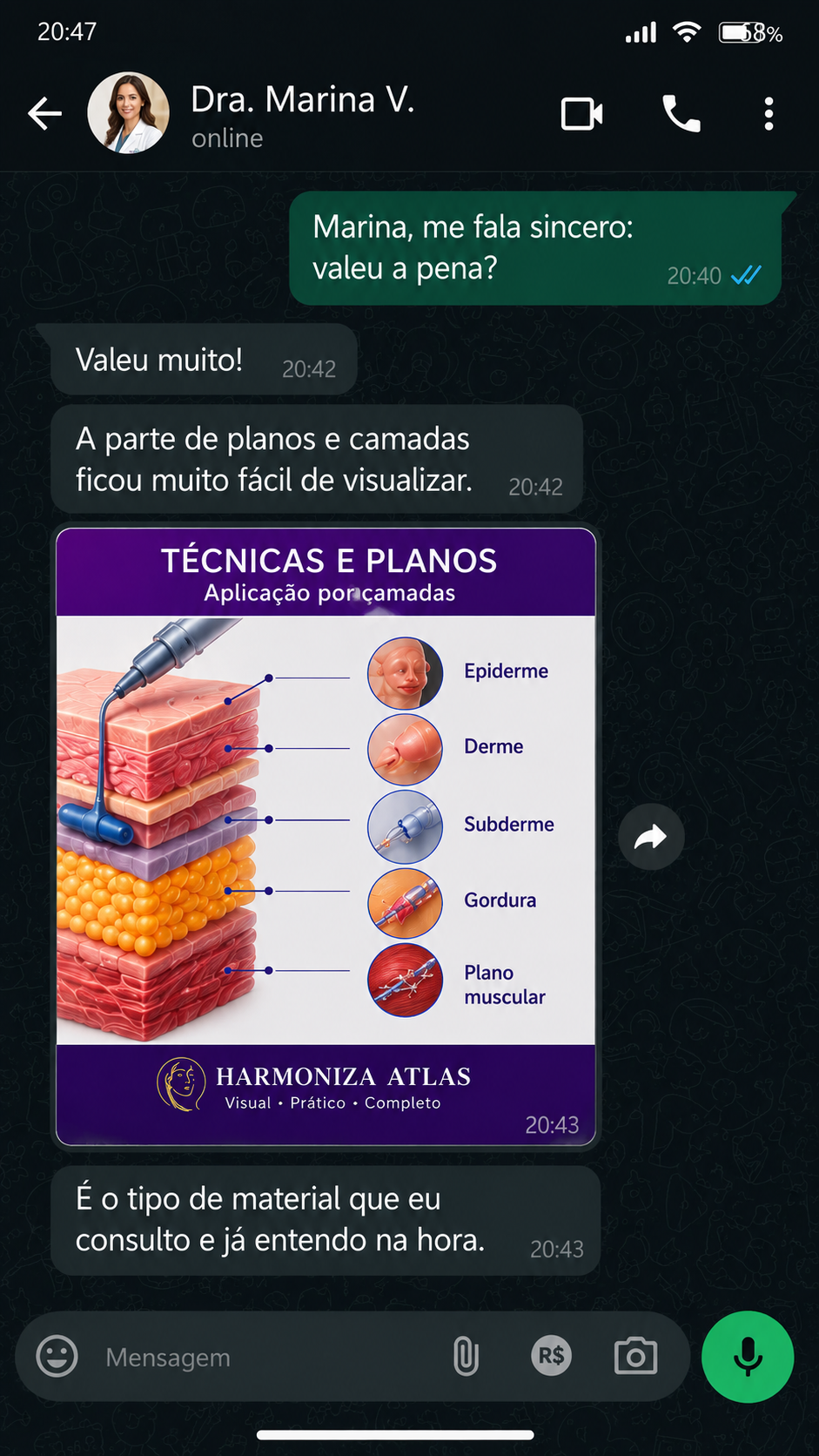 Depoimento real de Dra. Marina V. sobre o Harmoniza Atlas