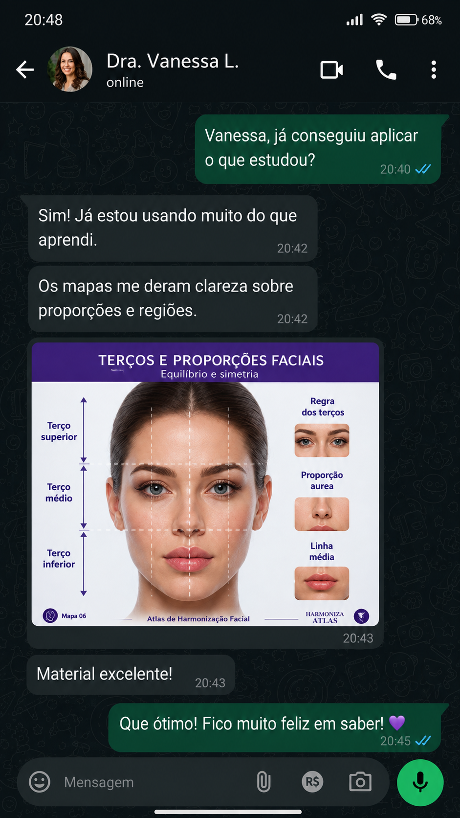 Depoimento real de Dra. Vanessa L. sobre o Harmoniza Atlas
